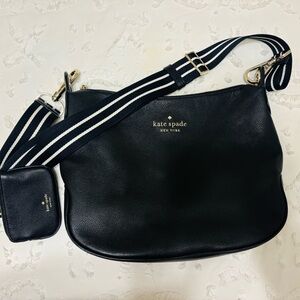 Kate Spade Black Shoulder Bag with Navy Striped Strap